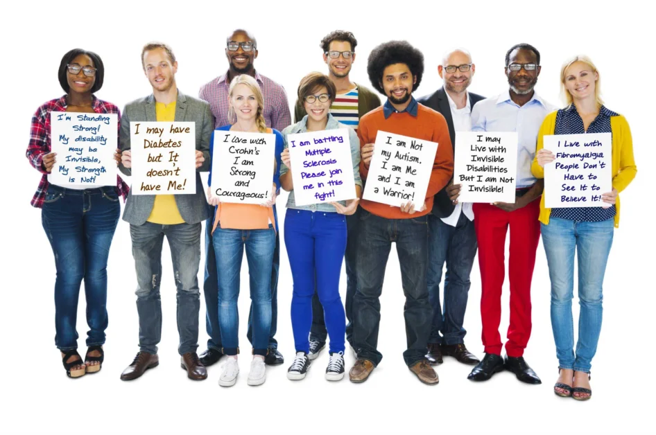 2022 invisible disabilities week people holding banners their journey with illness and disability invisible disabilities association