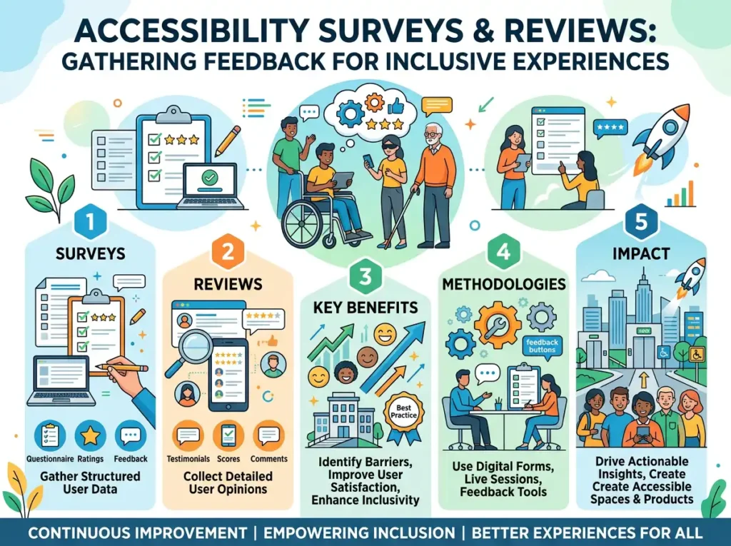 accessibility surveys and reviews info graphic